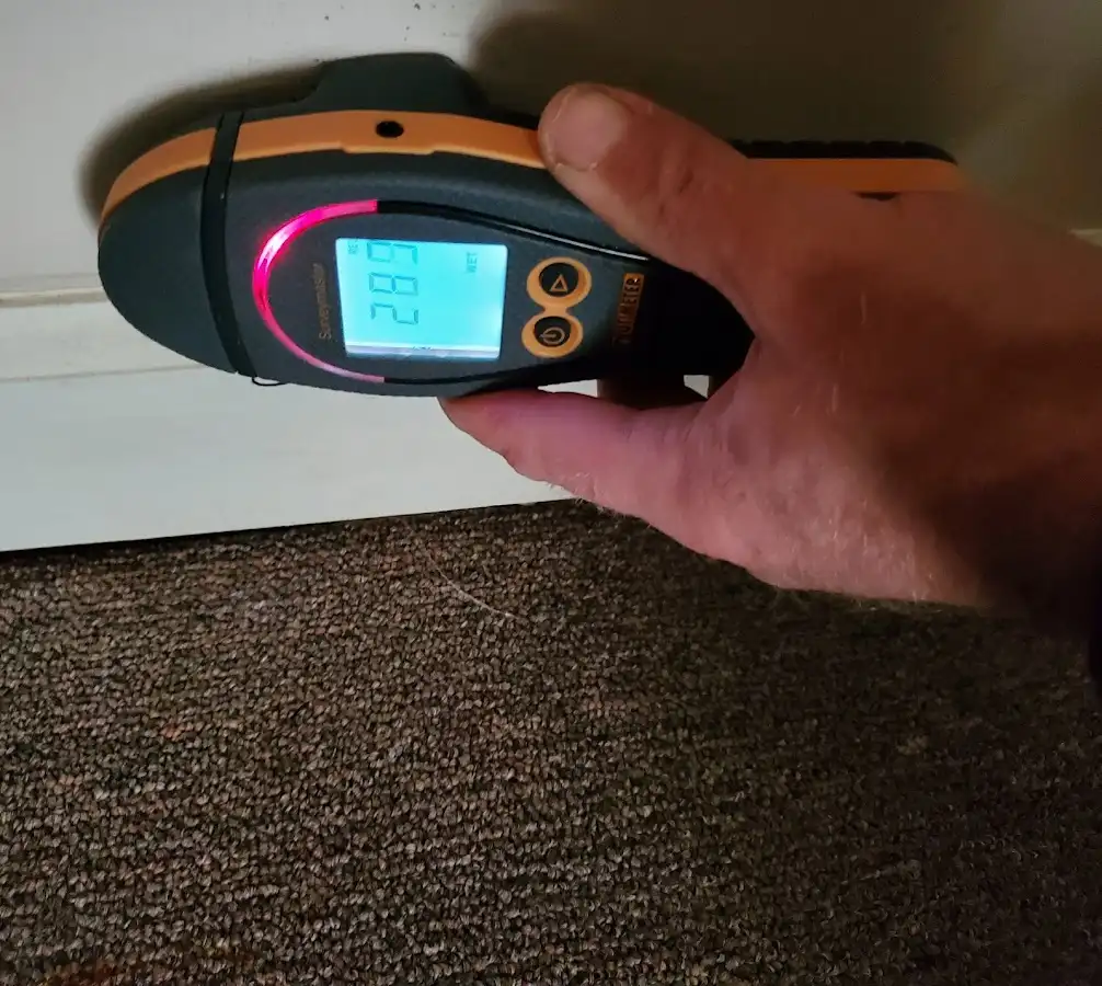 Moisture detection at baseboard during Sewage Cleanup & Sanitation in Valley Falls